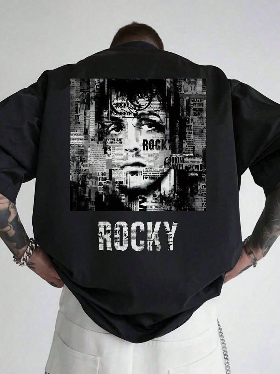 BRZ Collection Unisex Oversize ROCKY T-shirt Siyah
