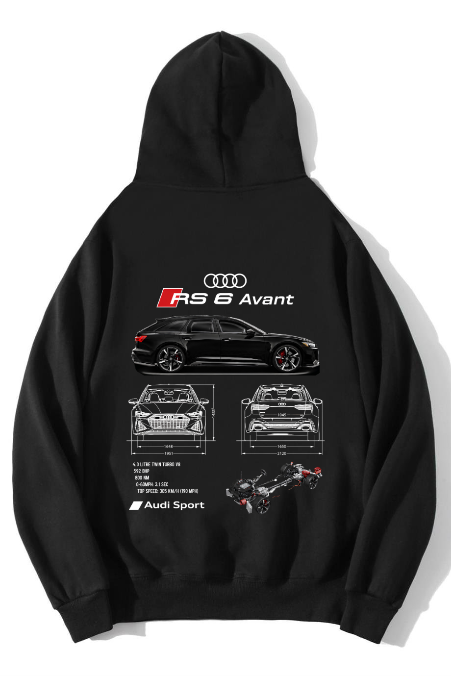 BRZ Collection Unisex Oversize RS6 Audi RS6 Hoodie Siyah