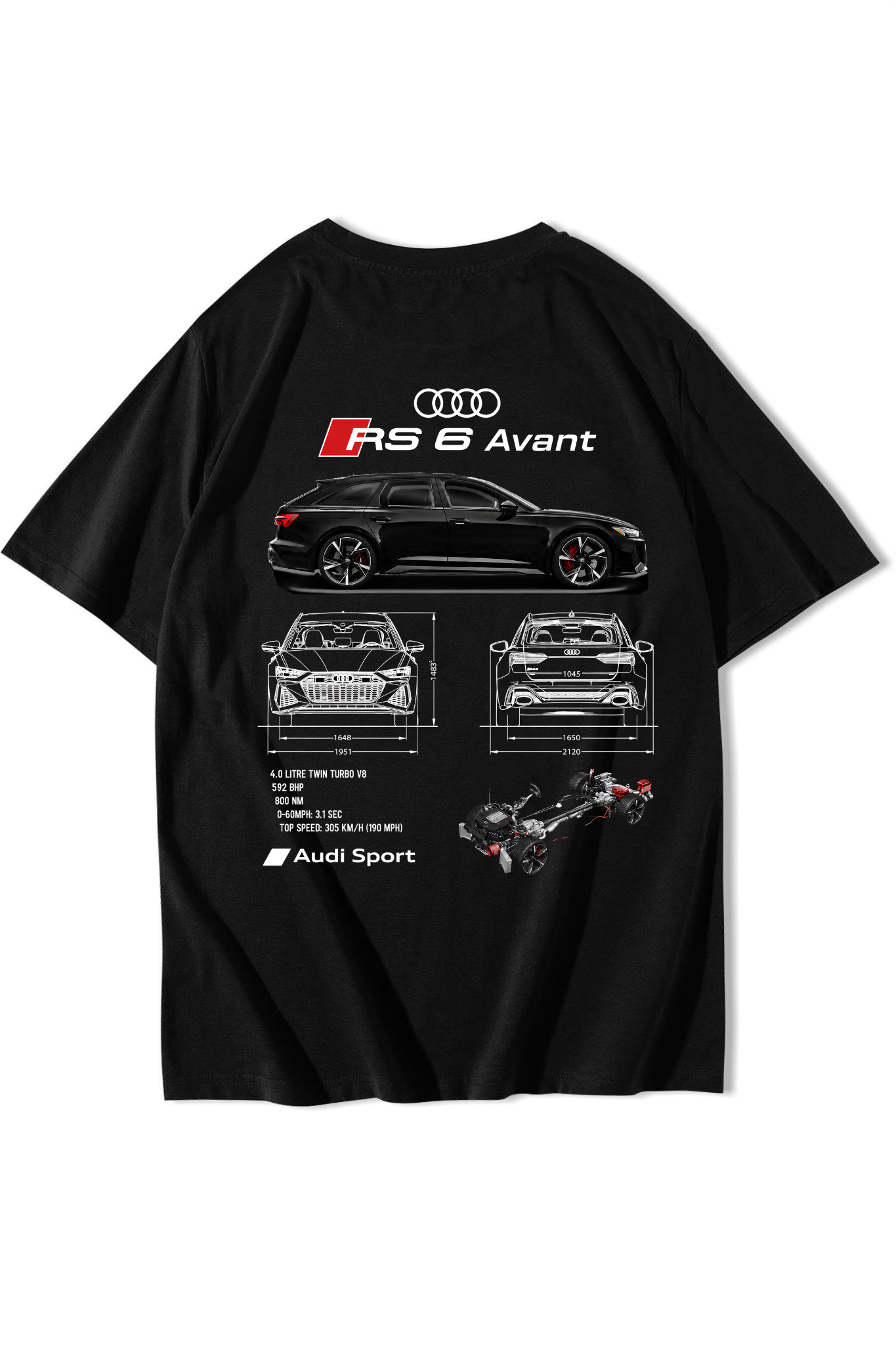 BRZ Collection Unisex Oversize RS6 Audi RS6 T-shirt Siyah