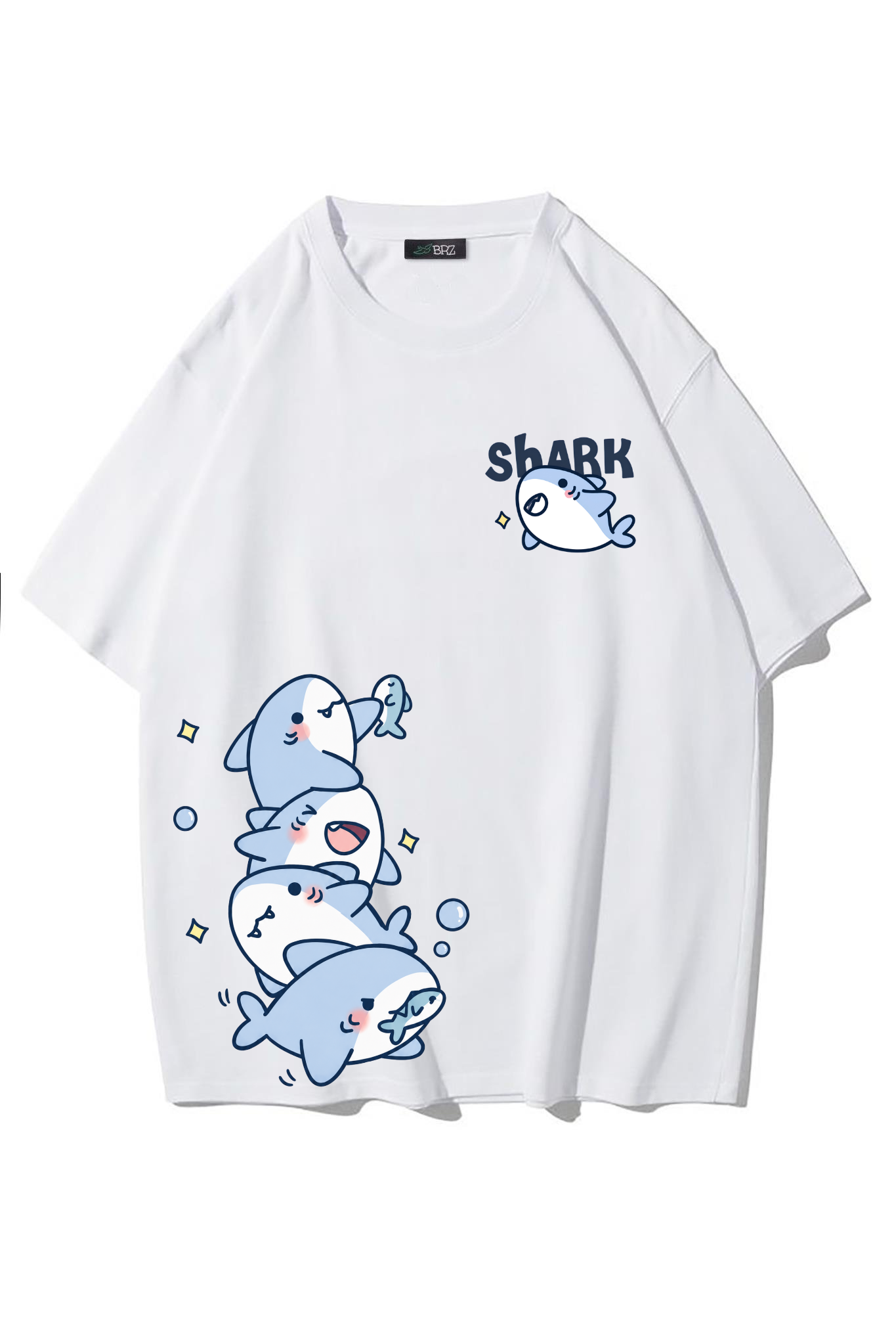 BRZ Collection Unisex Oversize Shark T-shirt (BEYAZ)