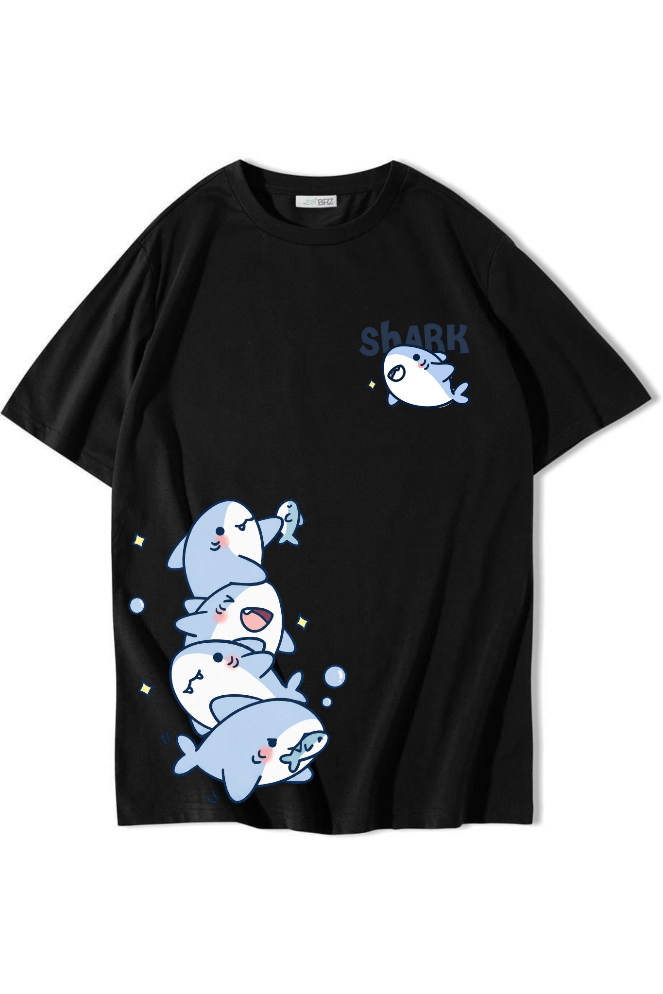 BRZ Collection Unisex Oversize Shark T-shirt Siyah