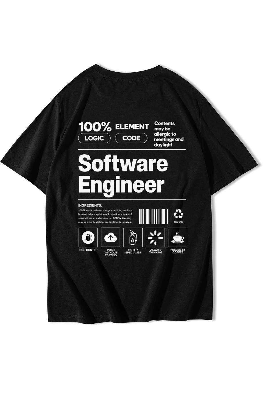 BRZ Collection Unisex Oversize Software Engineer T-shirt Siyah