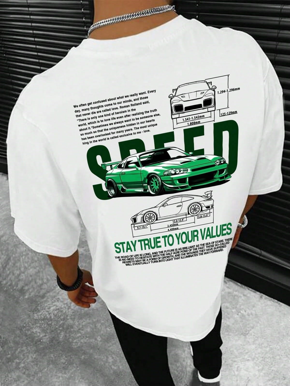 BRZ Collection Unisex Oversize Speed Green Car T-shirt (BEYAZ)
