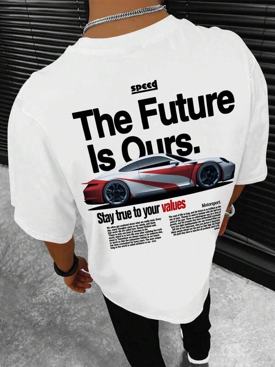 BRZ Collection Unisex Oversize Speed The Future Is Ours T-shirt (BEYAZ)