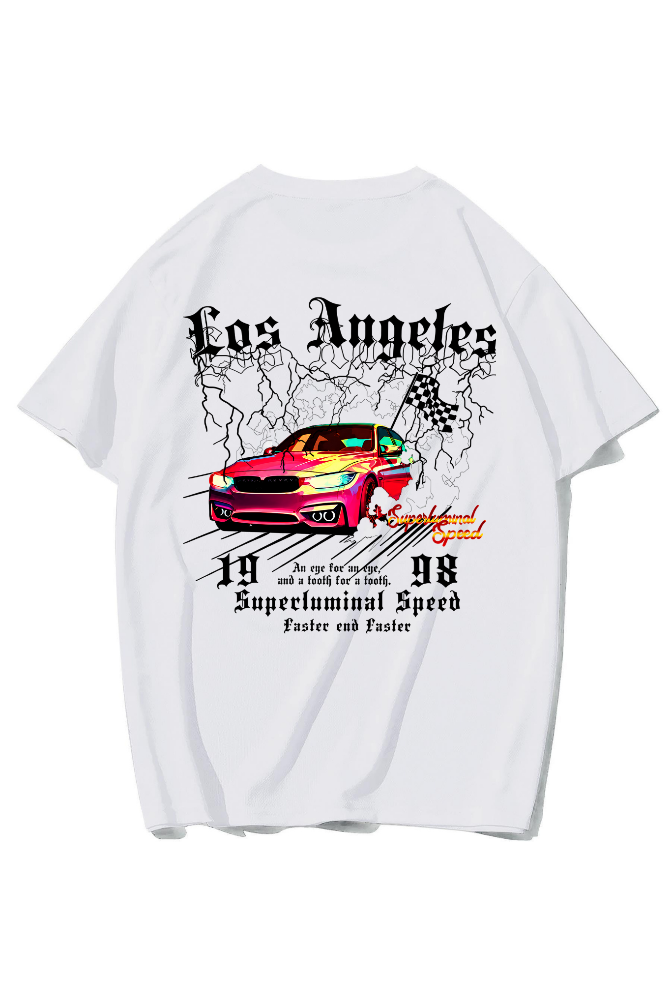 BRZ Collection Unisex Oversize Superluminal Speed Car T-shirt Beyaz