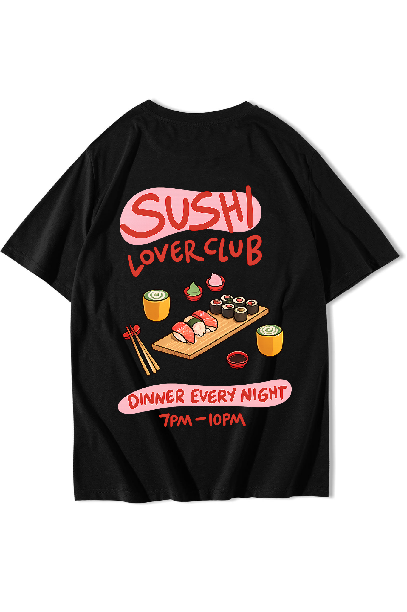 BRZ Collection Unisex Oversize Sushi Lover Club T-shirt Siyah