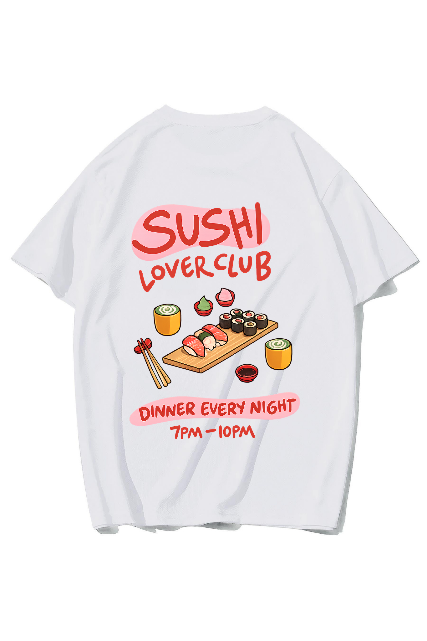 BRZ Collection Unisex Oversize Sushi Lover Club T-shirt (BEYAZ)
