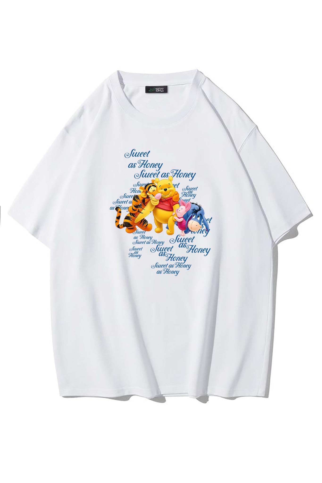 BRZ Collection Unisex Oversize Sweet as Honey T-shirt Beyaz