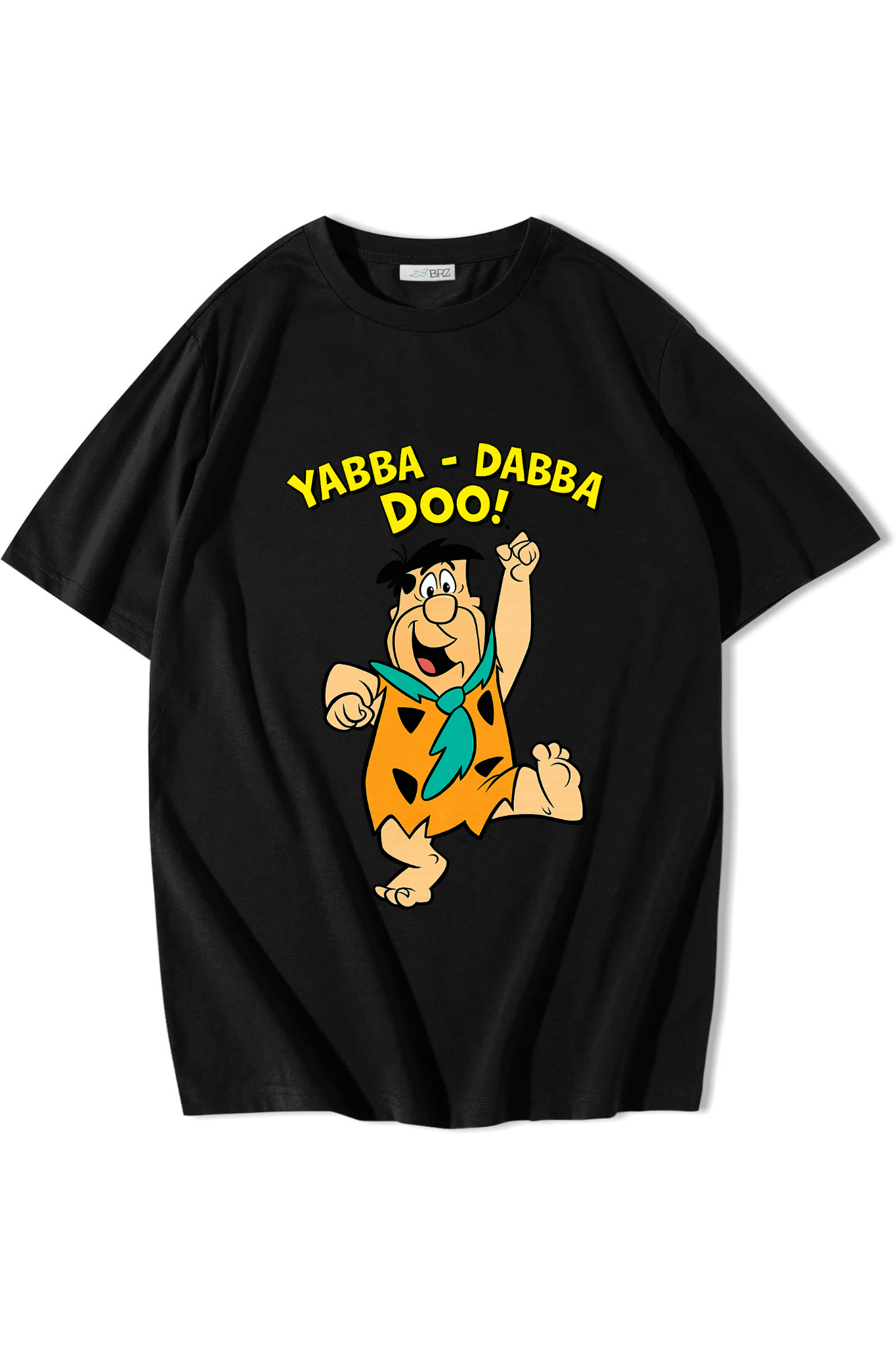 BRZ Collection Unisex Oversize Taş Devri Fred Çakmaktaş Yabba Dabba Doo T-shirt Siyah
