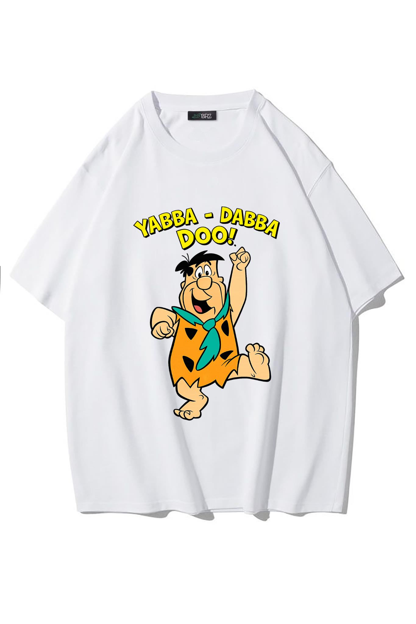 BRZ Collection Unisex Oversize Taş Devri Fred Çakmaktaş Yabba Dabba Doo T-shirt (BEYAZ)