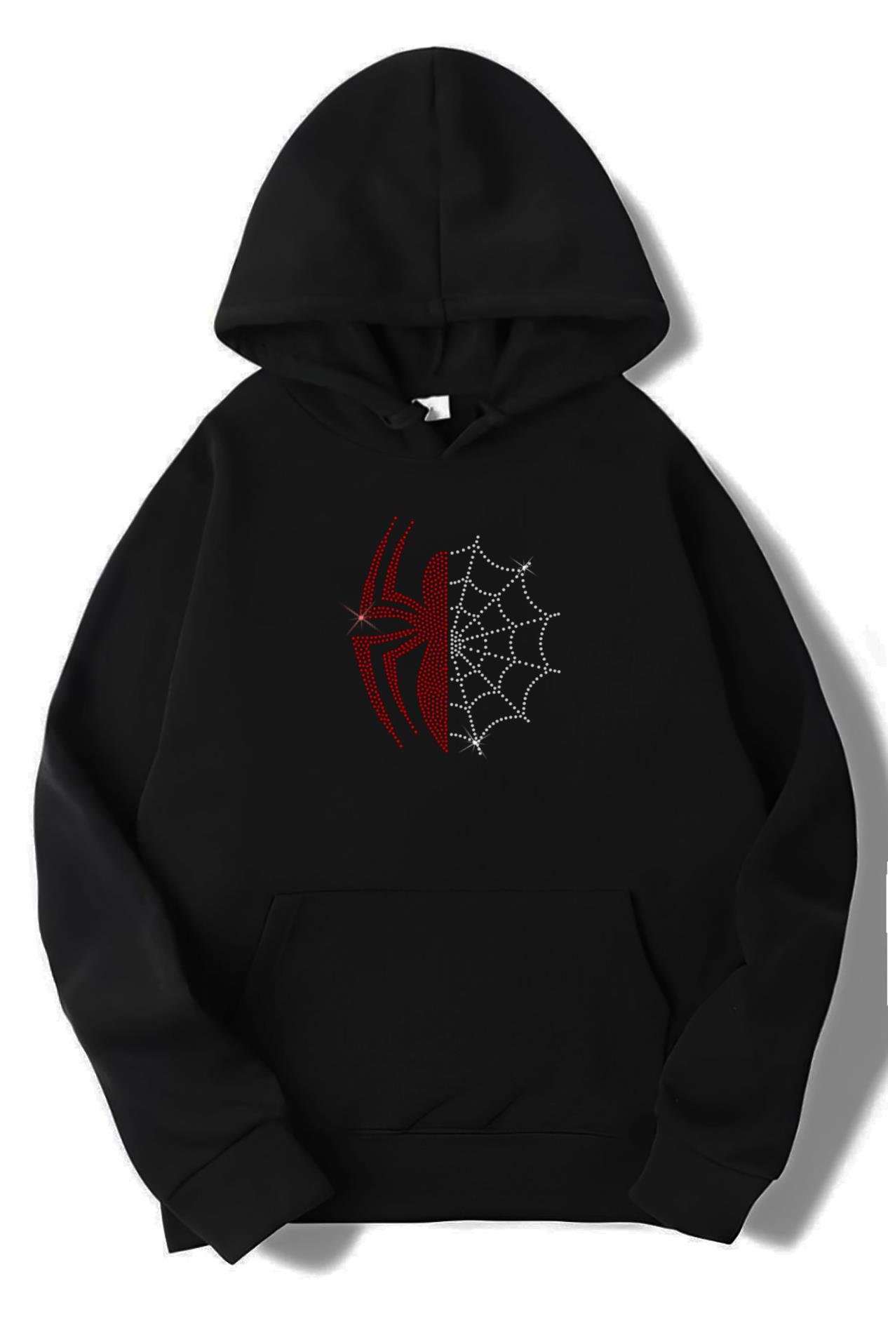 BRZ Collection Unisex Oversize Taşlı Spider Hoodie