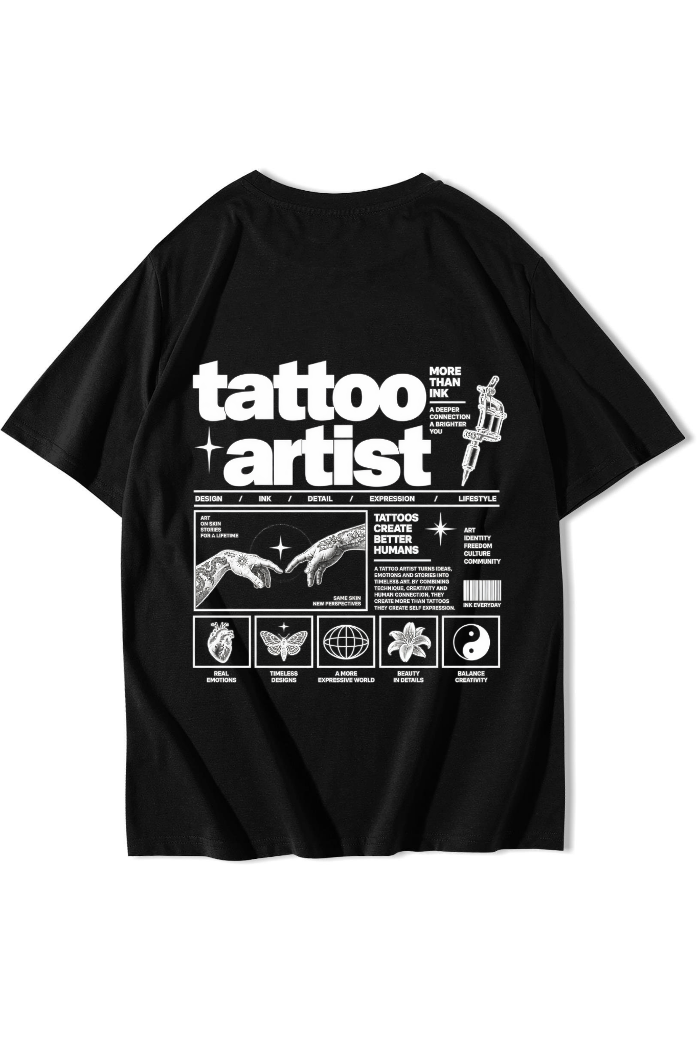 BRZ Collection Unisex Oversize Tattoo Artist T-shirt Siyah