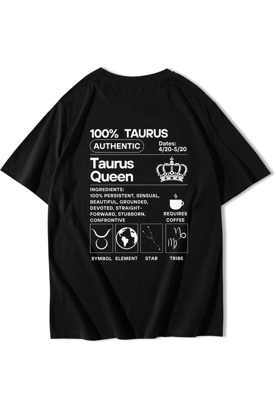 BRZ Collection Unisex Oversize Taurus (Boğa Burcu) T-shirt Siyah