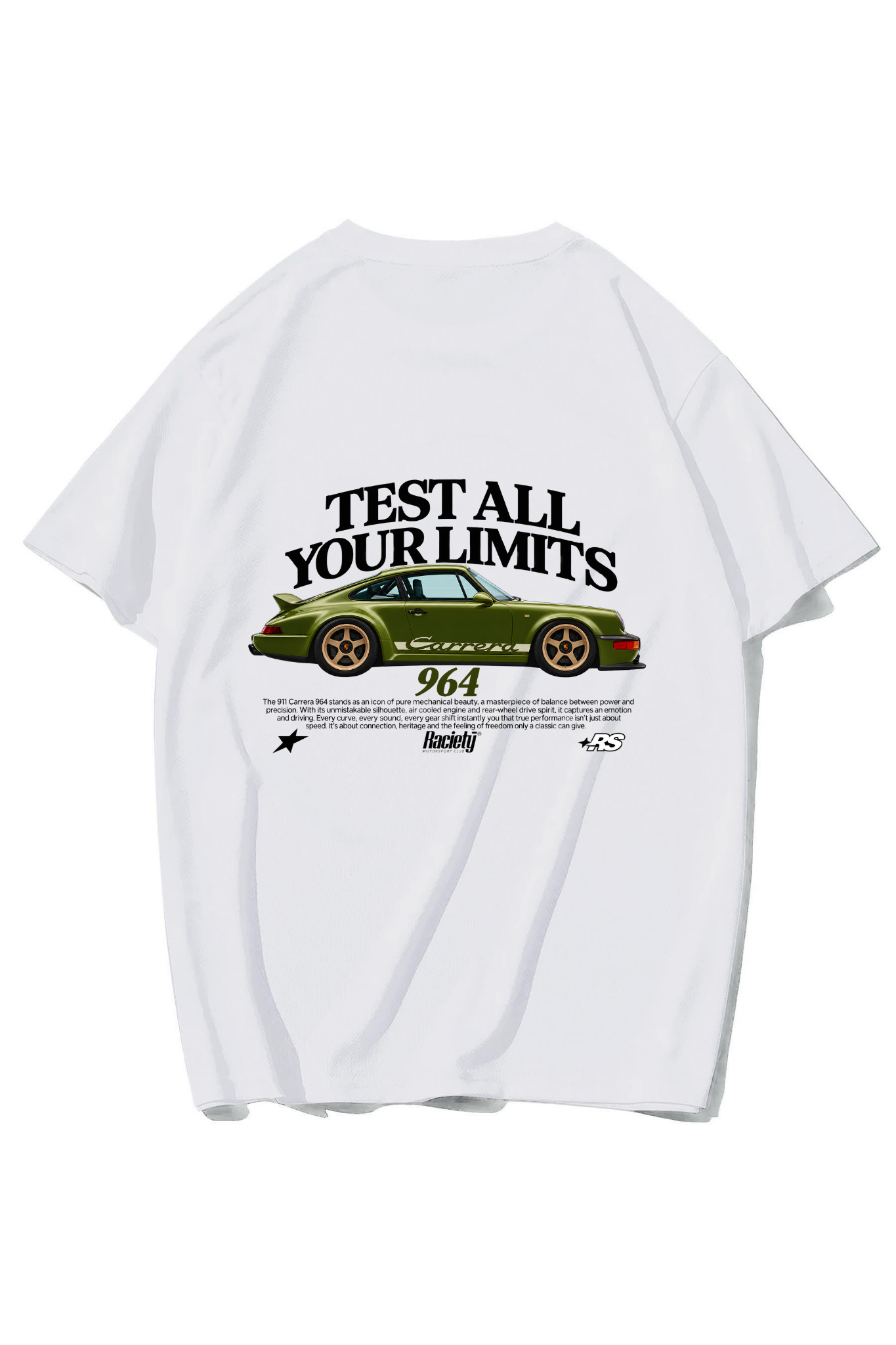 BRZ Collection Unisex Oversize Test Your Limits Carrera 964 T-shirt (BEYAZ)