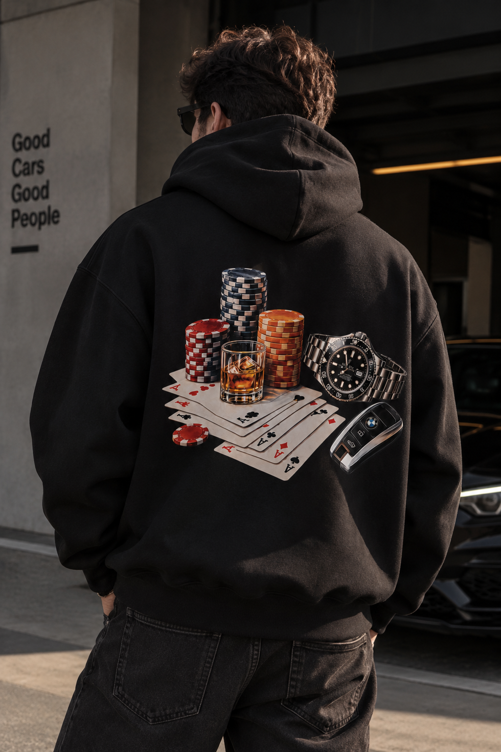BRZ Collection Unisex Oversize The Gambler Hoodie Siyah