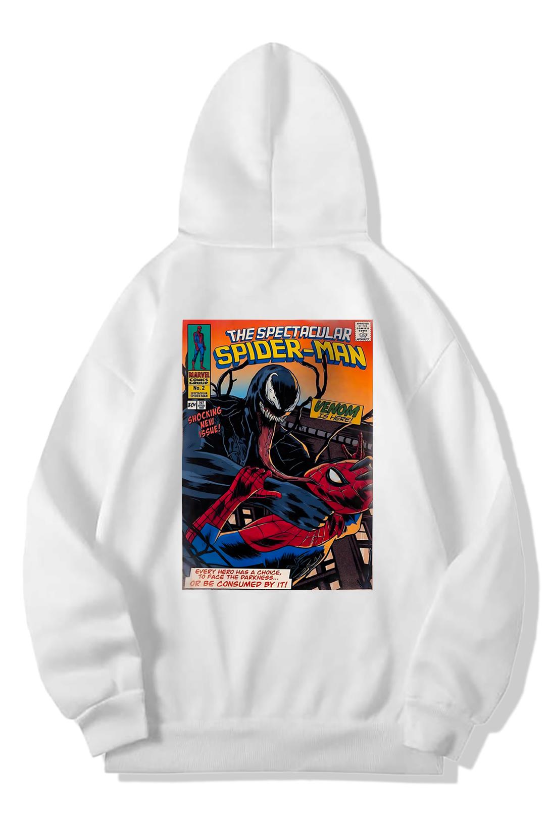 BRZ Collection Unisex Oversize The Spectacular Spider-Man Hoodie (BEYAZ)