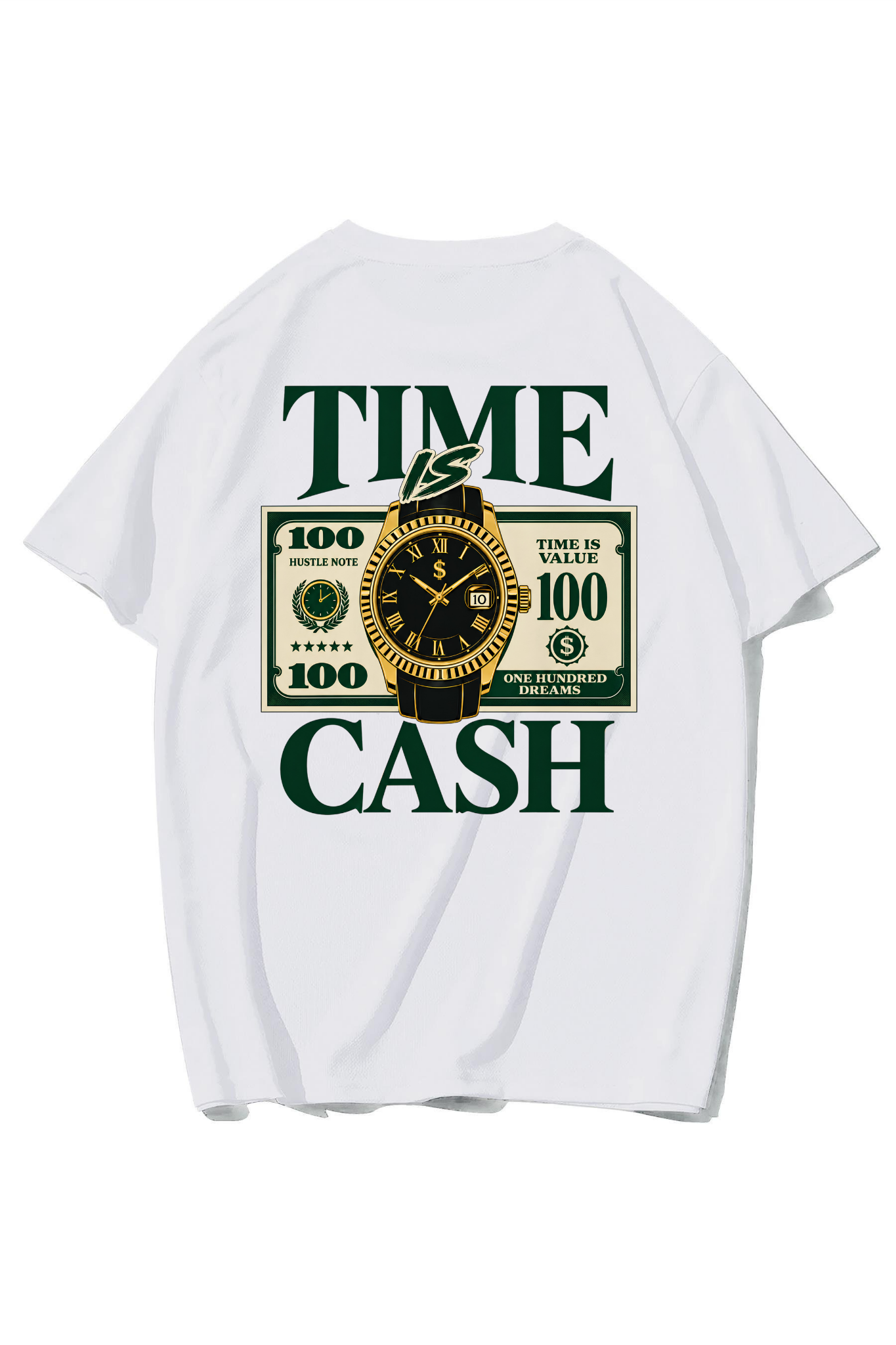 BRZ Collection Unisex Oversize Time Is Cash T-shirt BEYAZ