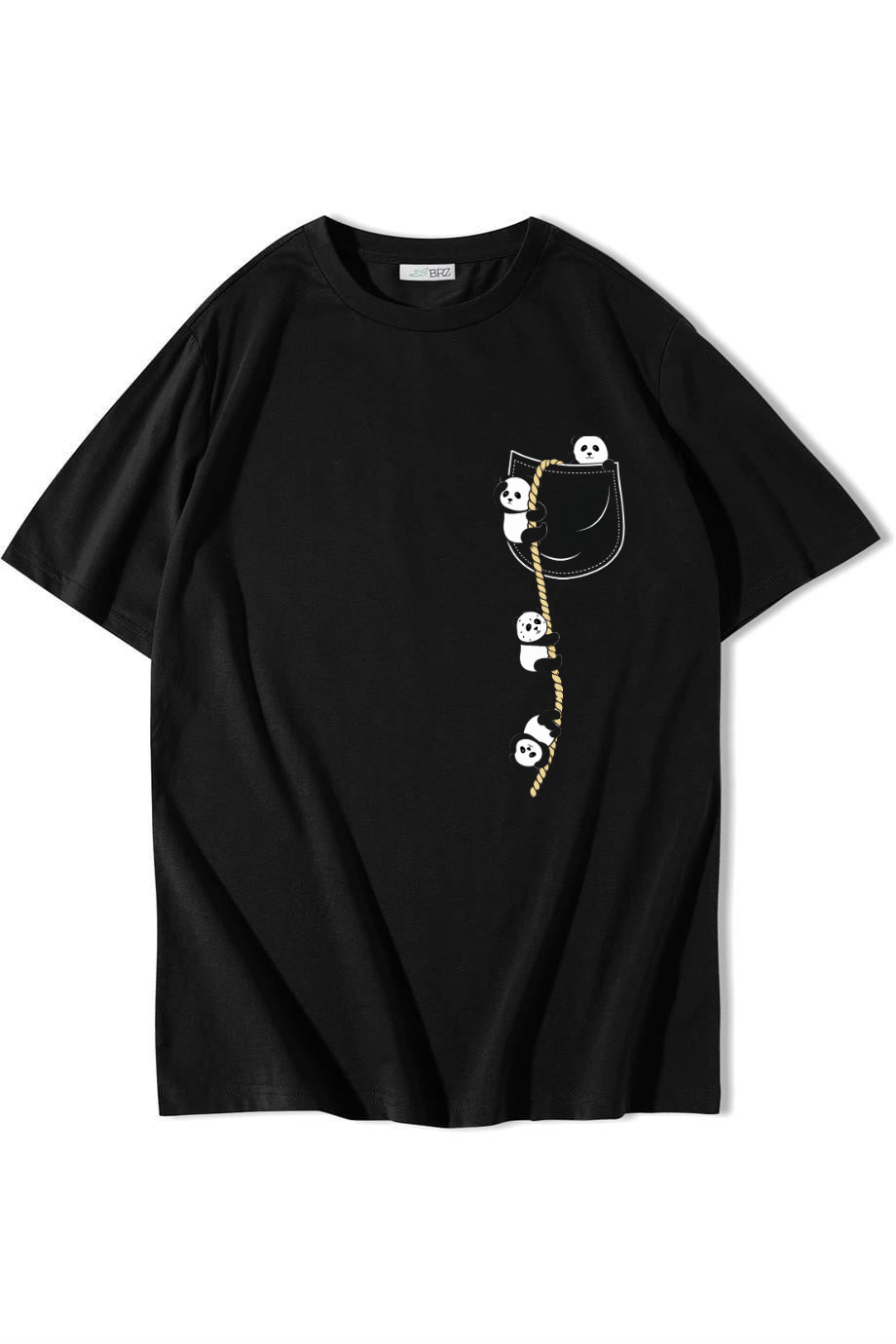 BRZ Collection Unisex Oversize Tırmanan Sevimli Pandalar T-shirt Siyah