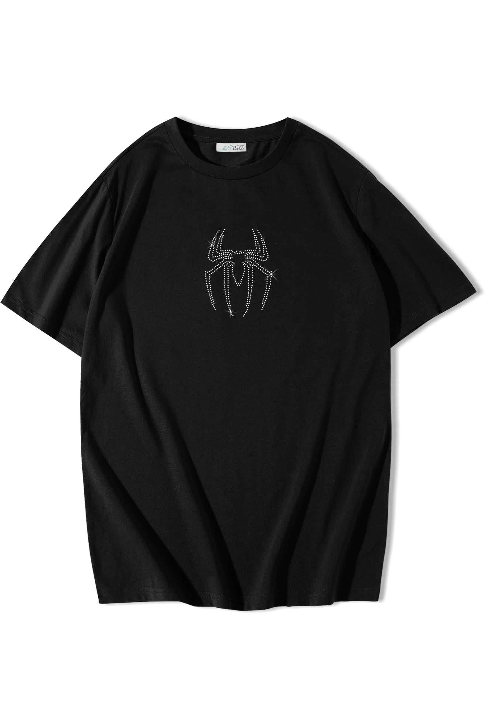 BRZ Collection Unisex Oversize White Spider Kristal Taş Baskılı T-shirt