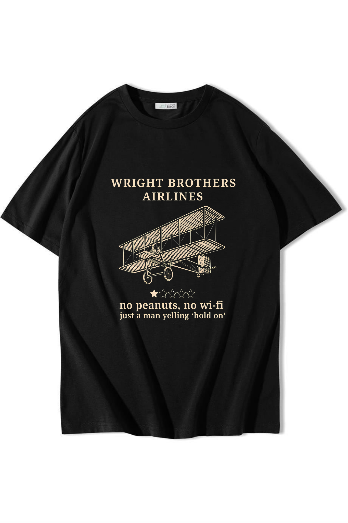 BRZ Collection Unisex Oversize Wright Brothers Airlines T-shirt Siyah