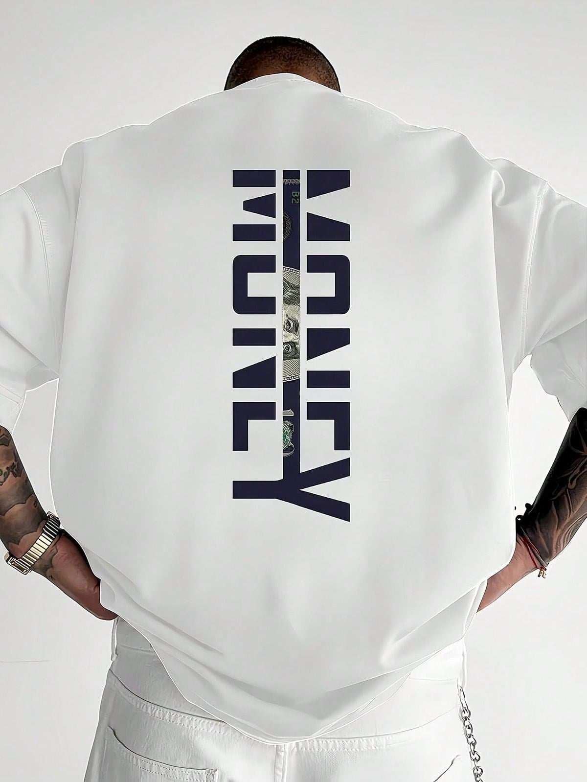 BRZ Collection Unisex Oversize Yan Baskılı Money T-shirt (BEYAZ)