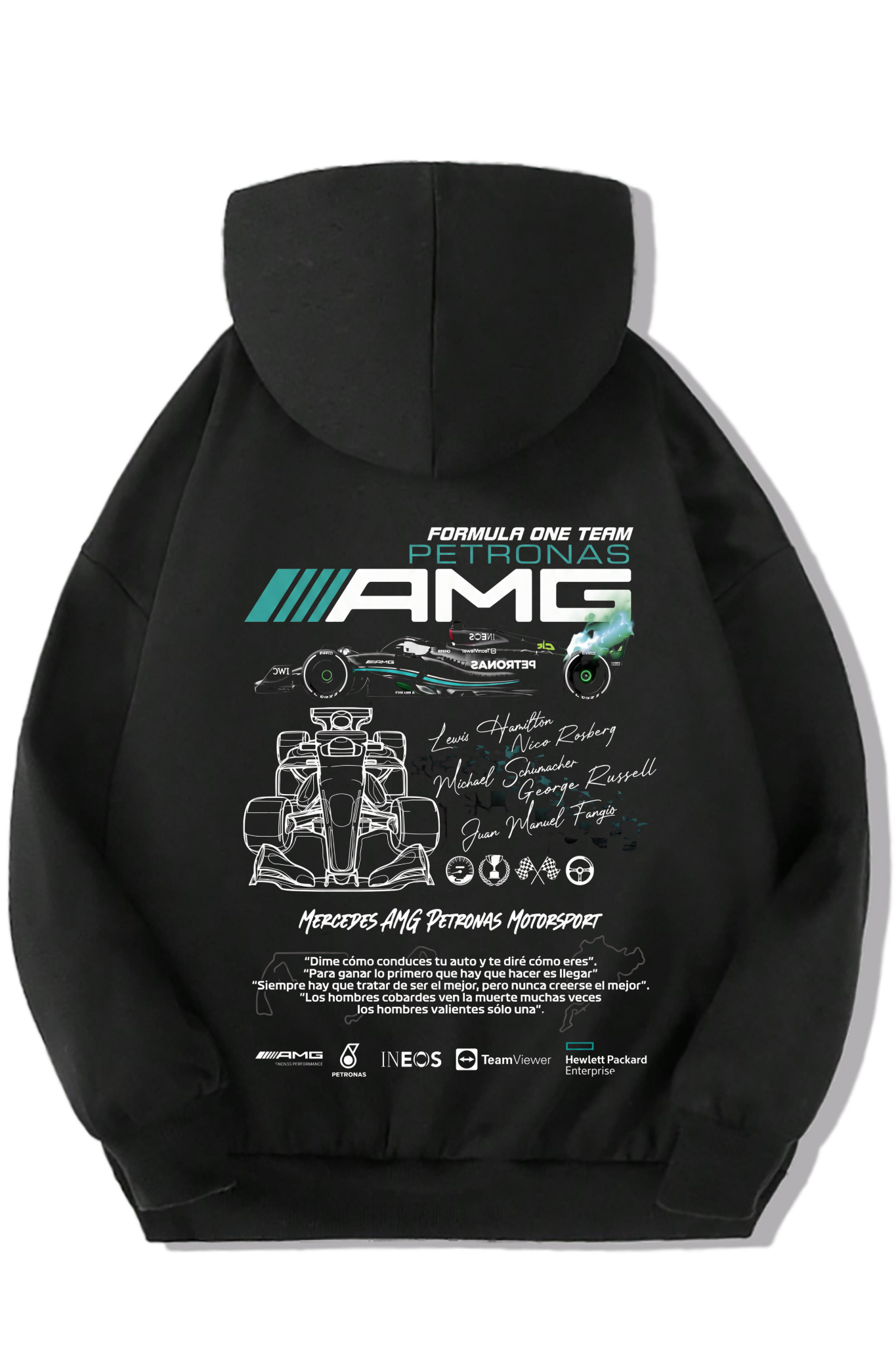 BRZ Kids Unisex Çocuk Formula One Team Petronas AMG Hoodie Siyah