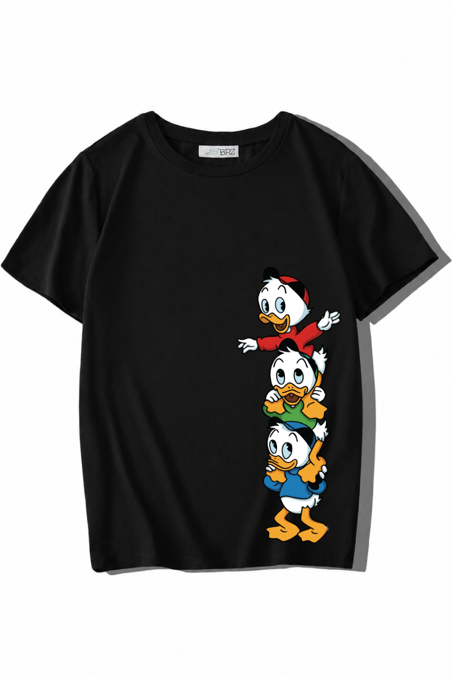 BRZ Kids Unisex Çocuk Ön Baskılı Donald Duck Yeğenleri T-shirt Siyah