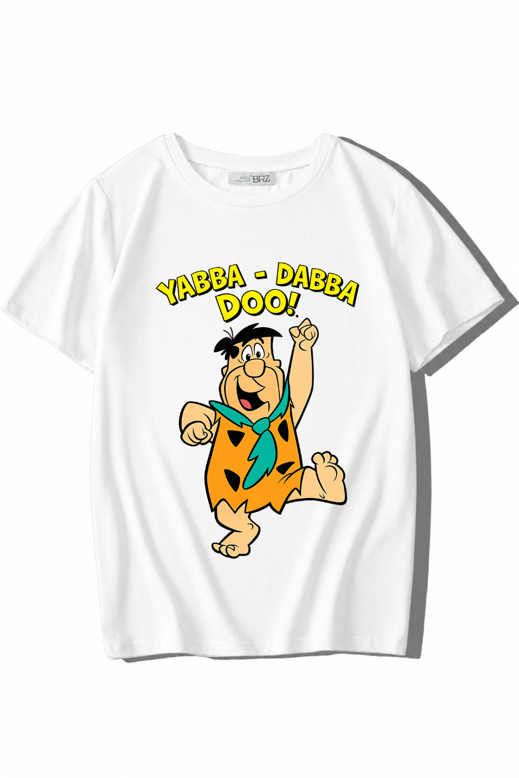 BRZ Kids Unisex Çocuk Taş Devri Fred Çakmaktaş Yabba Dabba Doo T-shirt Beyaz