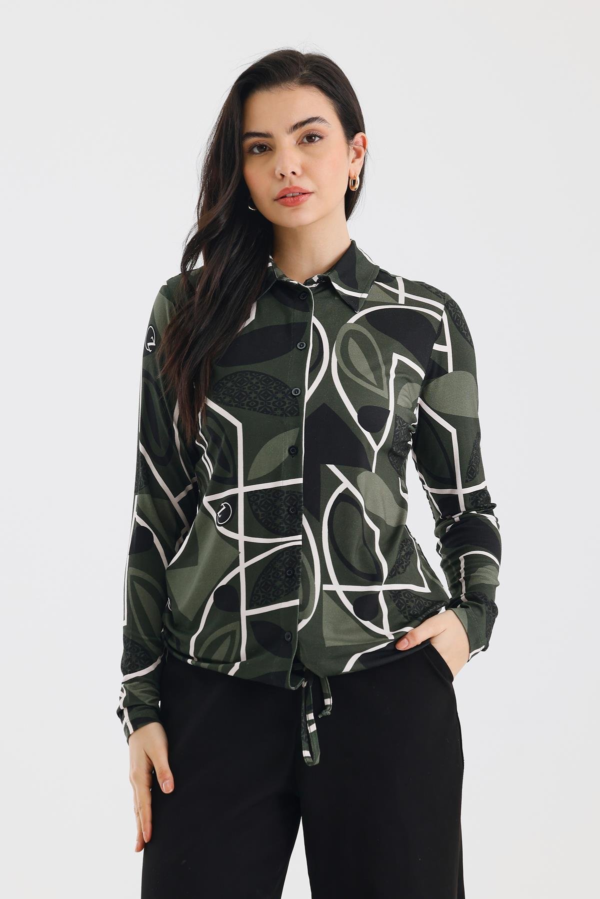 Zoso Fashion Desenli Kadın Gömlek Siyah