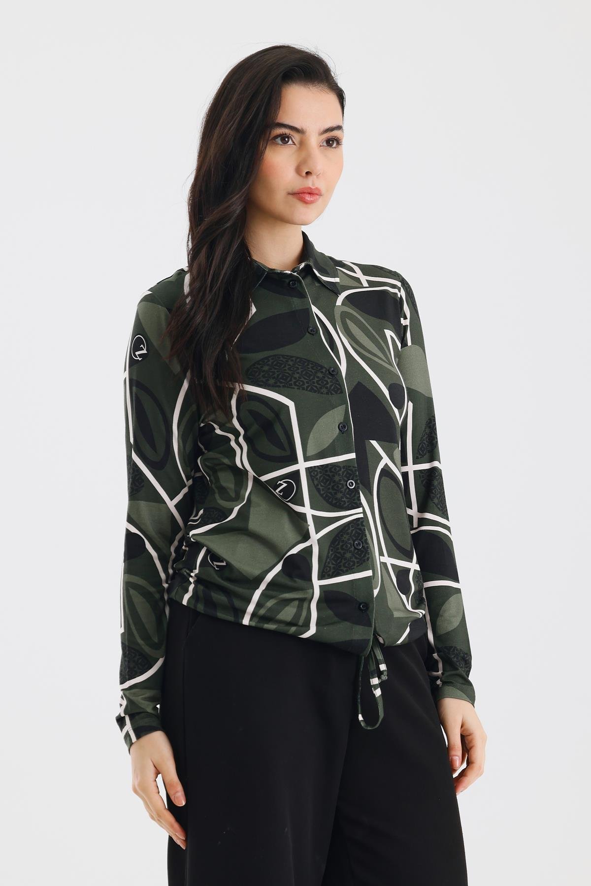 Zoso Fashion Desenli Kadın Gömlek Siyah