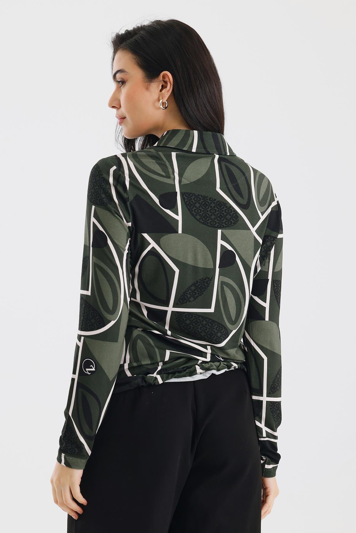 Zoso Fashion Desenli Kadın Gömlek Siyah