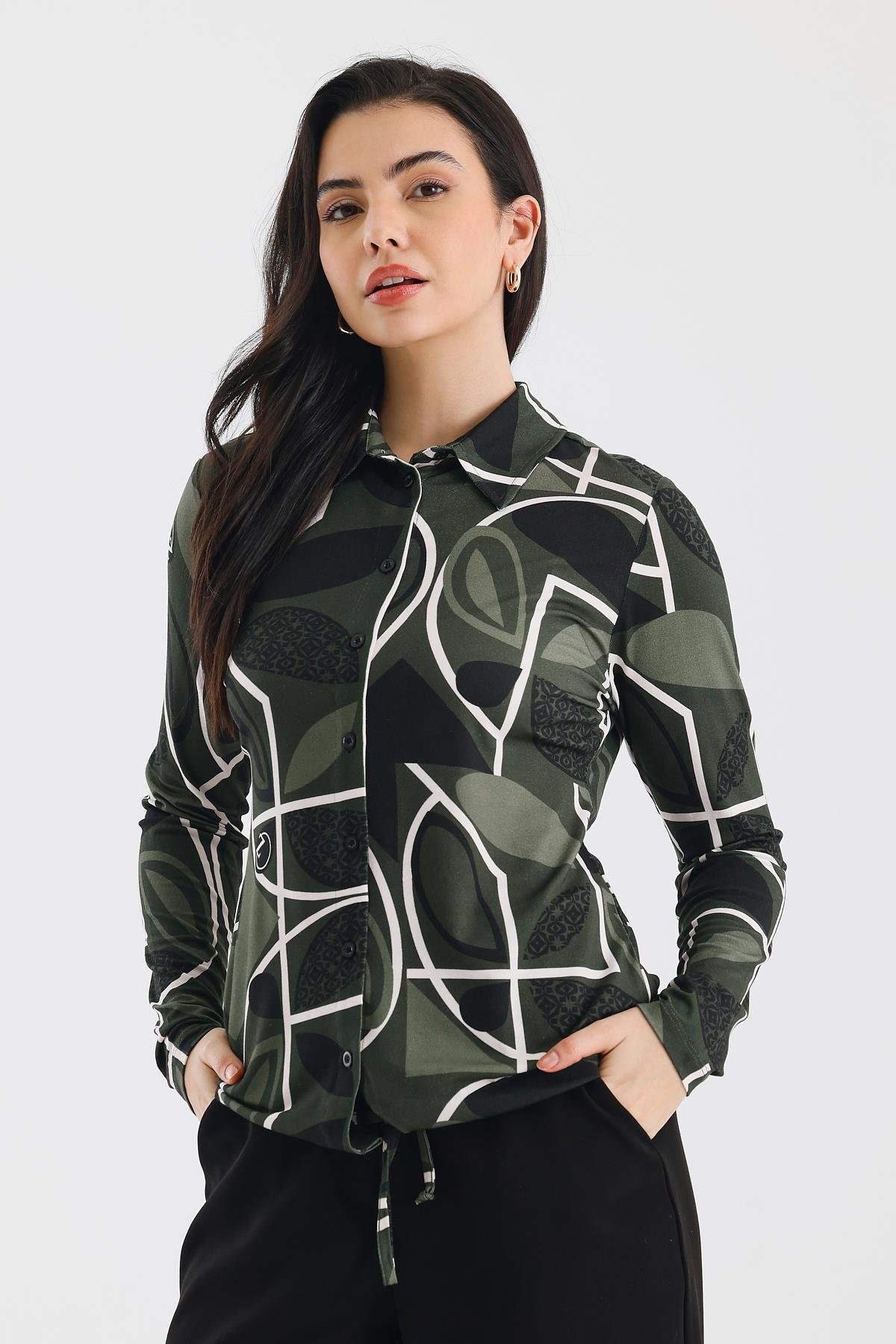 Zoso Fashion Desenli Kadın Gömlek Siyah
