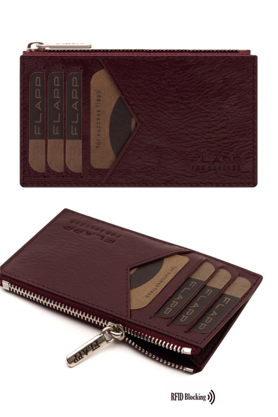 Flapp Deri Bordo Rfıd Engelleyici Fermuarlı Bozukpara Gözlü Unisex Çanta Cüzdan