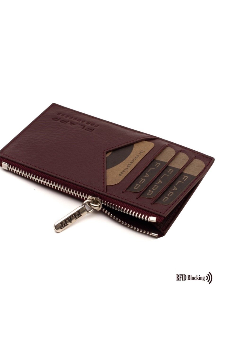 Flapp Deri Bordo Rfıd Engelleyici Fermuarlı Bozukpara Gözlü Unisex Çanta Cüzdan