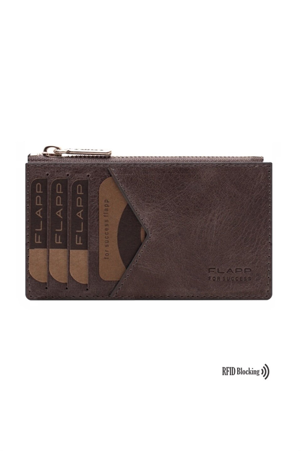 Flapp Deri Crazy Gri Rfıd Engelleyici Fermuarlı Bozukpara Gözlü Unisex Çanta Cüzdan