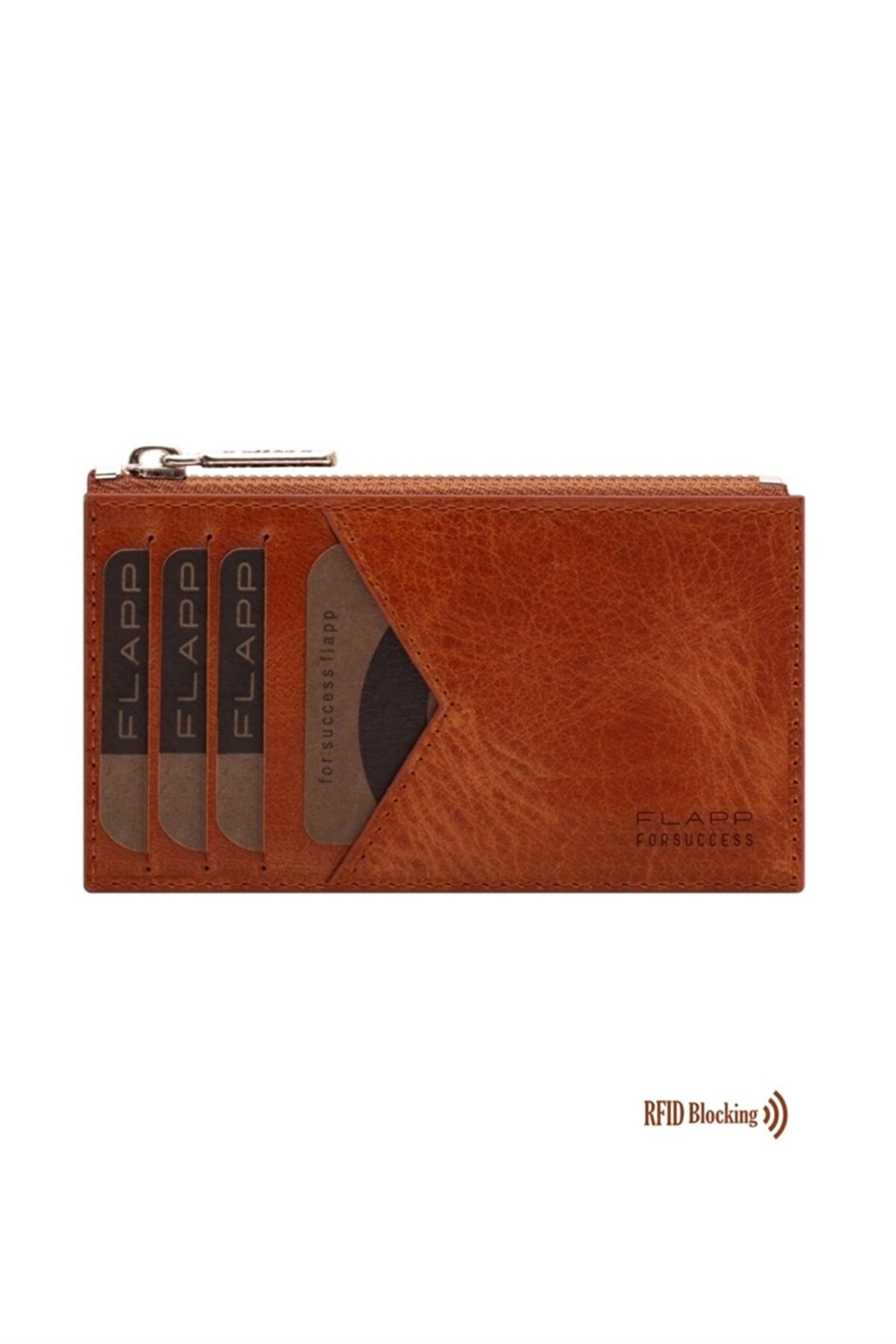 Flapp Deri Crazy Taba Rfıd Engelleyici Fermuarlı Bozukpara Gözlü Unisex Çanta Cüzdan