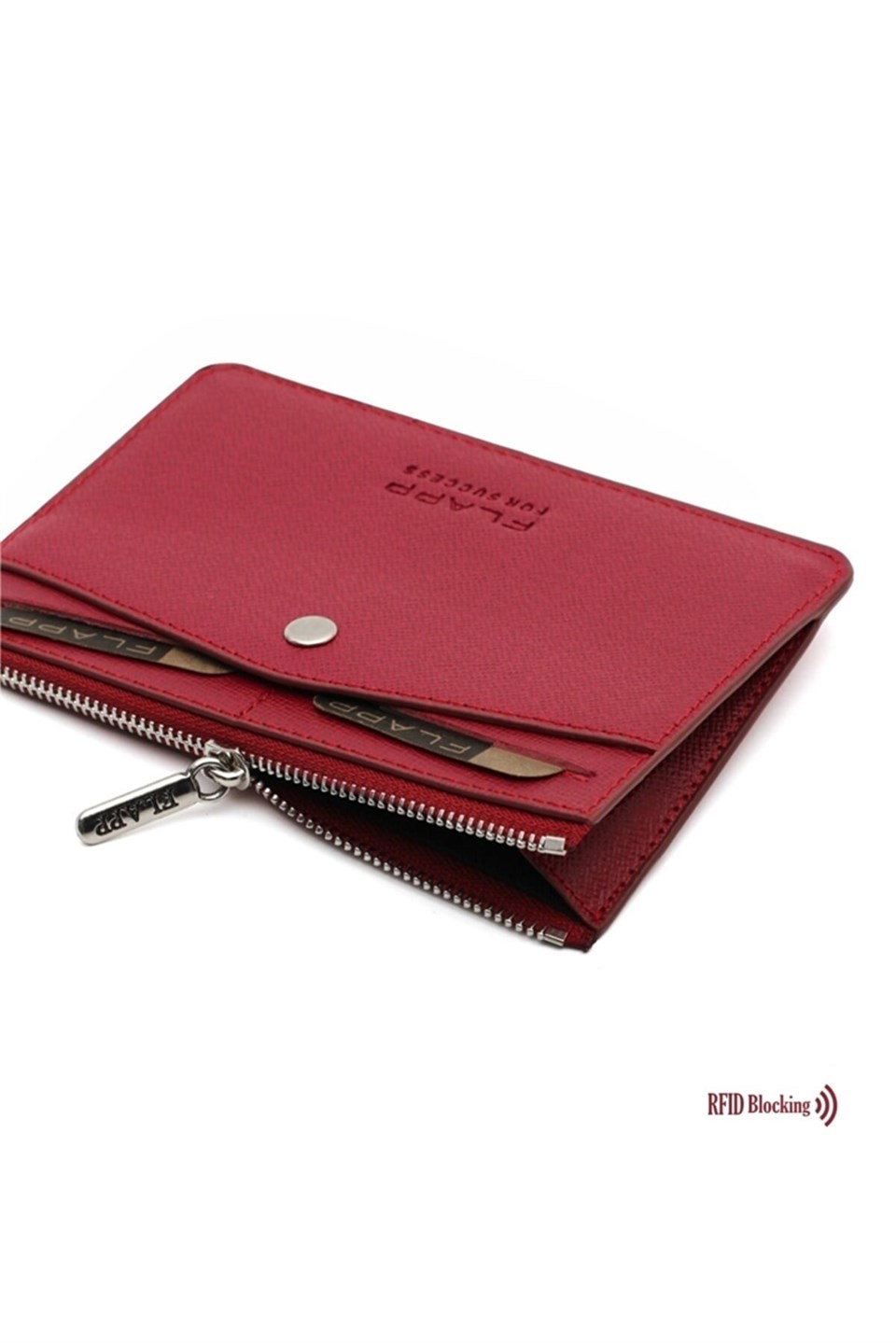 Flapp Deri Desenli Bordo Rfıd Korumalı Engelleyici Fermuarlı Bozukpara Gözlü Çanta Cüzdan