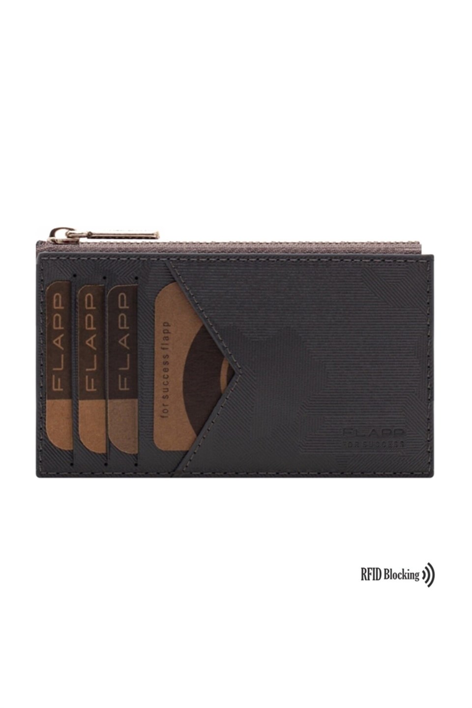 Flapp Deri Desenli Gri Rfıd Engelleyici Fermuarlı Bozukpara Gözlü Unisex Çanta Cüzdan