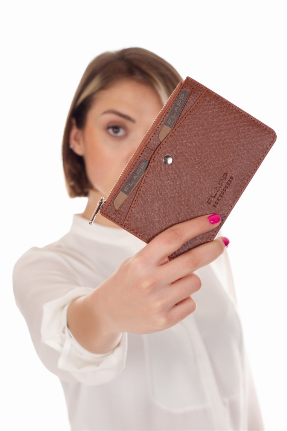 Flapp Deri Desenli Kahverengi Rfıd Korumalı Engelleyici Fermuarlı Bozukpara Gözlü Çanta Cüzdan