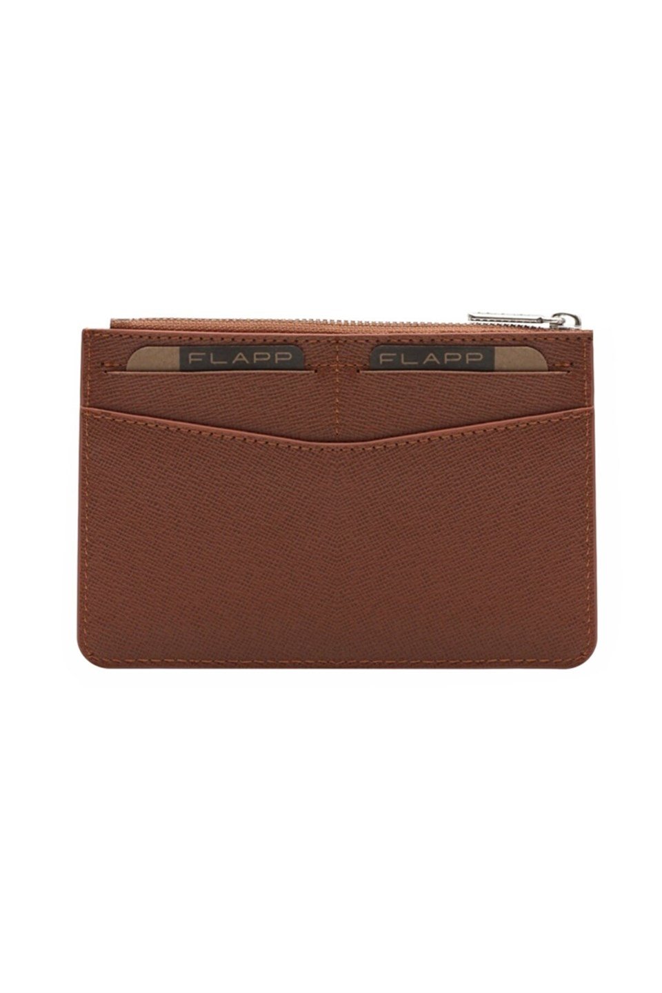 Flapp Deri Desenli Kahverengi Rfıd Korumalı Engelleyici Fermuarlı Bozukpara Gözlü Çanta Cüzdan