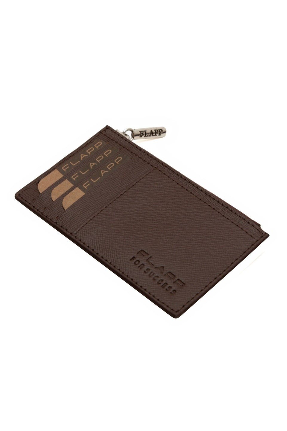 Flapp Deri Desenli Kahverengi Rfıd Korumalı Engelleyici Fermuarlı Kadın Çanta Cüzdan