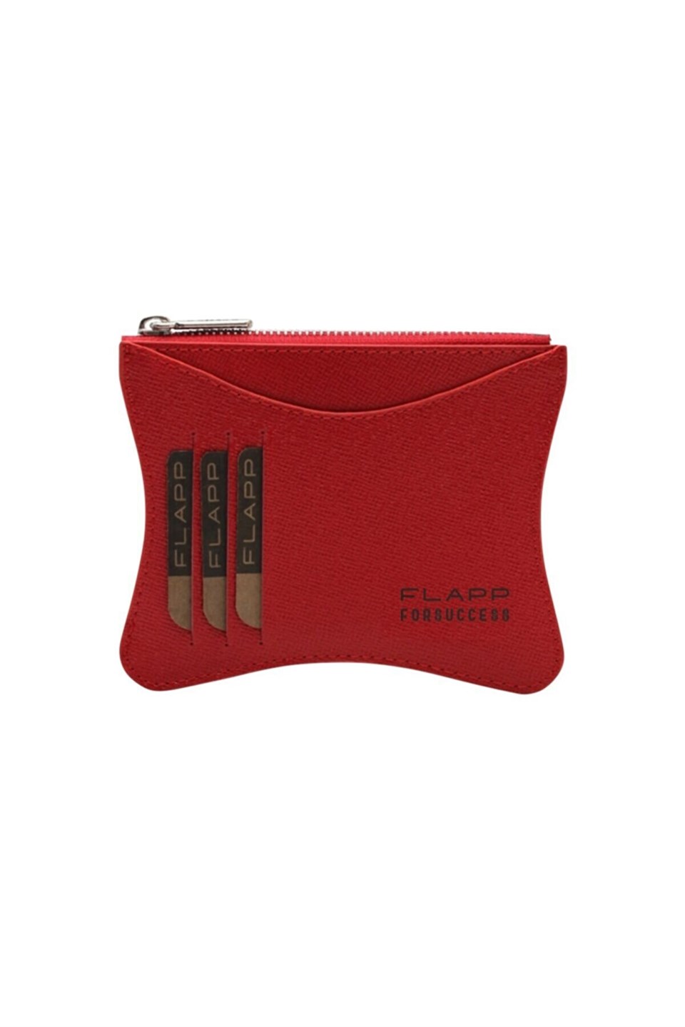 Flapp Deri Desenli Kırmızı Rfıd Korumalı Engelleyici Fermuarlı Bozukpara Gözlü Kadın Çanta Cüzdan