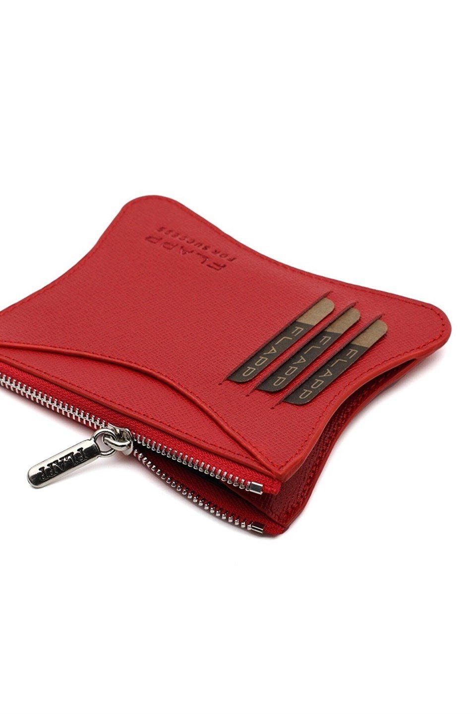 Flapp Deri Desenli Kırmızı Rfıd Korumalı Engelleyici Fermuarlı Bozukpara Gözlü Kadın Çanta Cüzdan