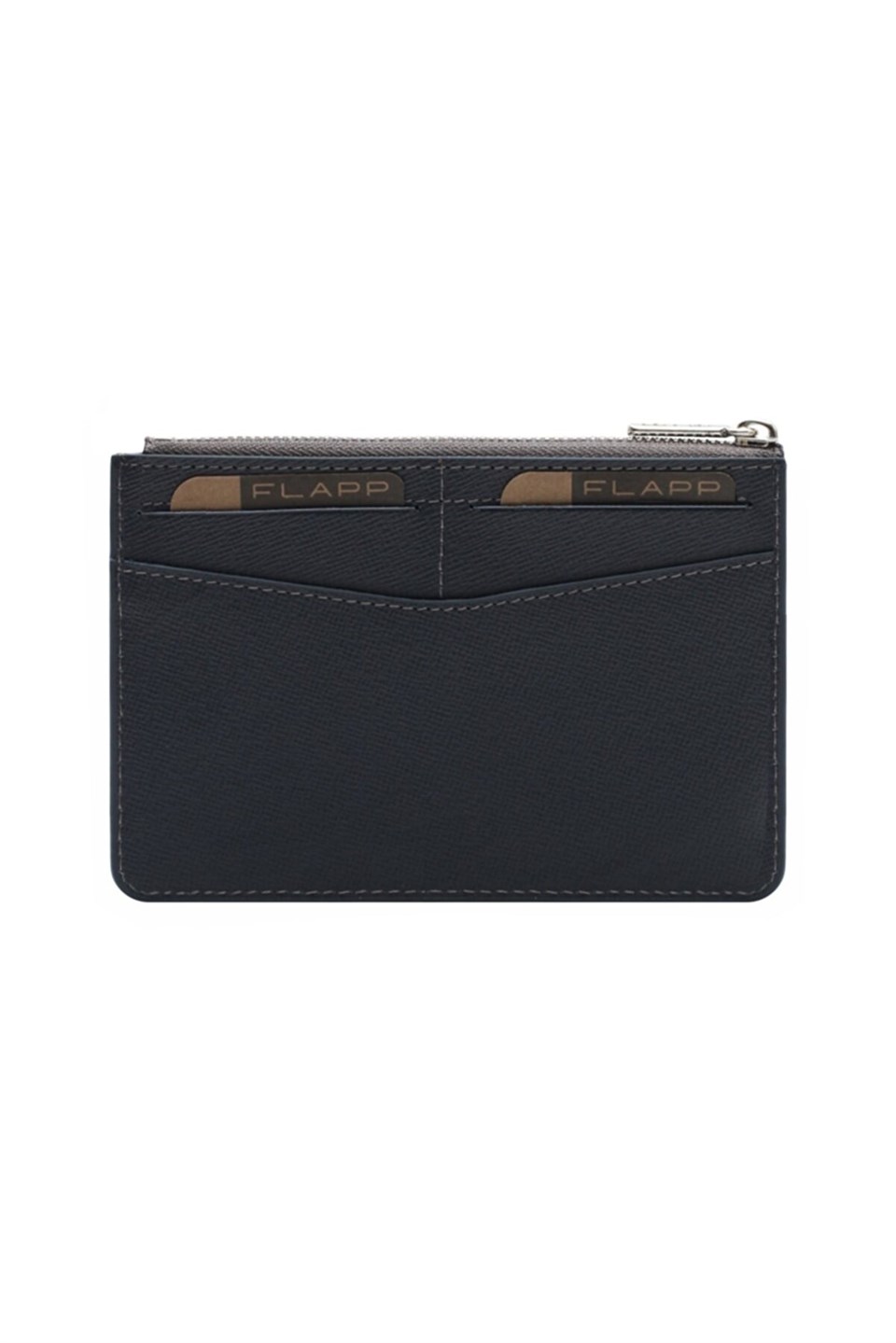 Flapp Deri Desenli Lacivert Rfıd Korumalı Engelleyici Fermuarlı Bozukpara Gözlü Çanta Cüzdan