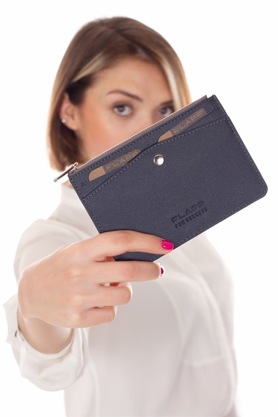 Flapp Deri Desenli Lacivert Rfıd Korumalı Engelleyici Fermuarlı Bozukpara Gözlü Çanta Cüzdan