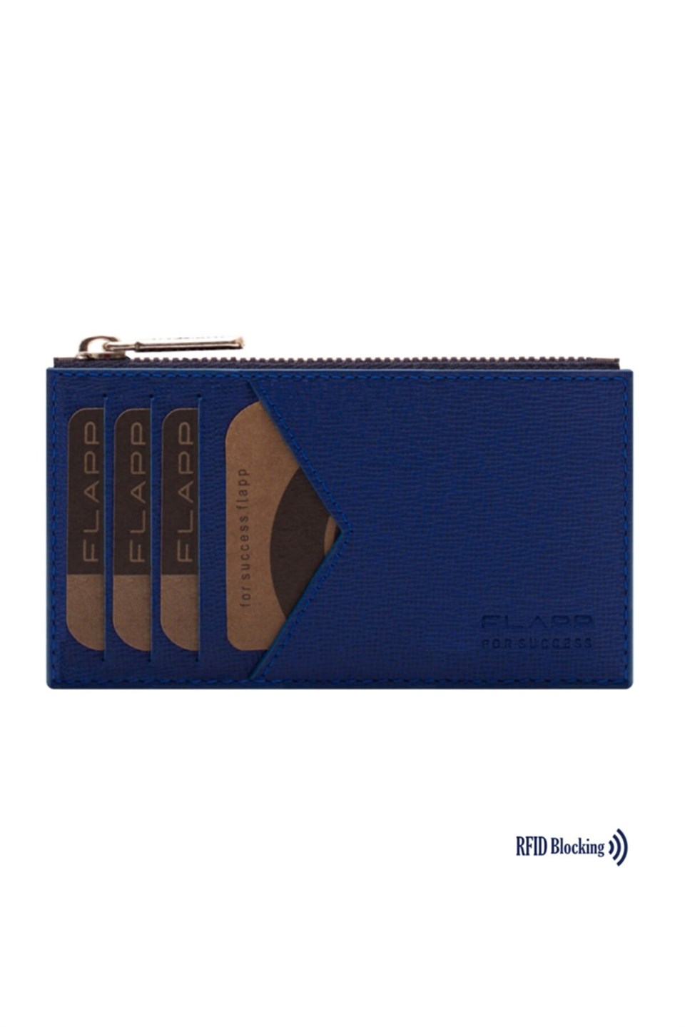 Flapp Deri Desenli Mavi Rfıd Engelleyici Fermuarlı Bozukpara Gözlü Unisex Çanta Cüzdan