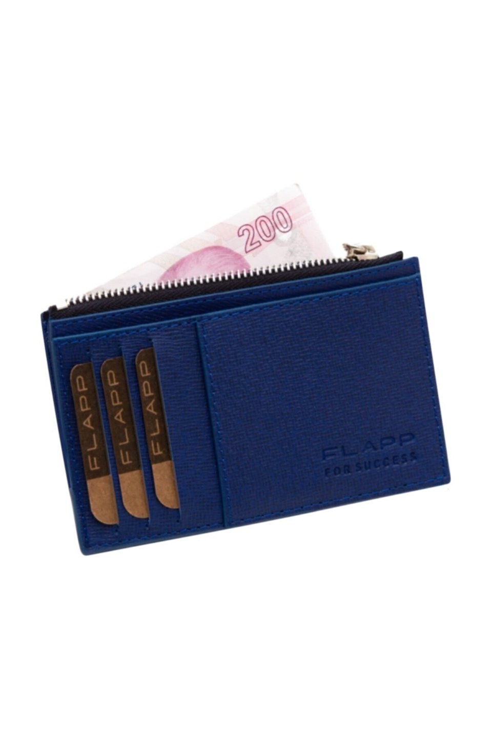 Flapp Deri Desenli Mavi Rfıd Korumalı Engelleyici Fermuarlı Bozukpara Gözlü Kadın Çanta Cüzdan