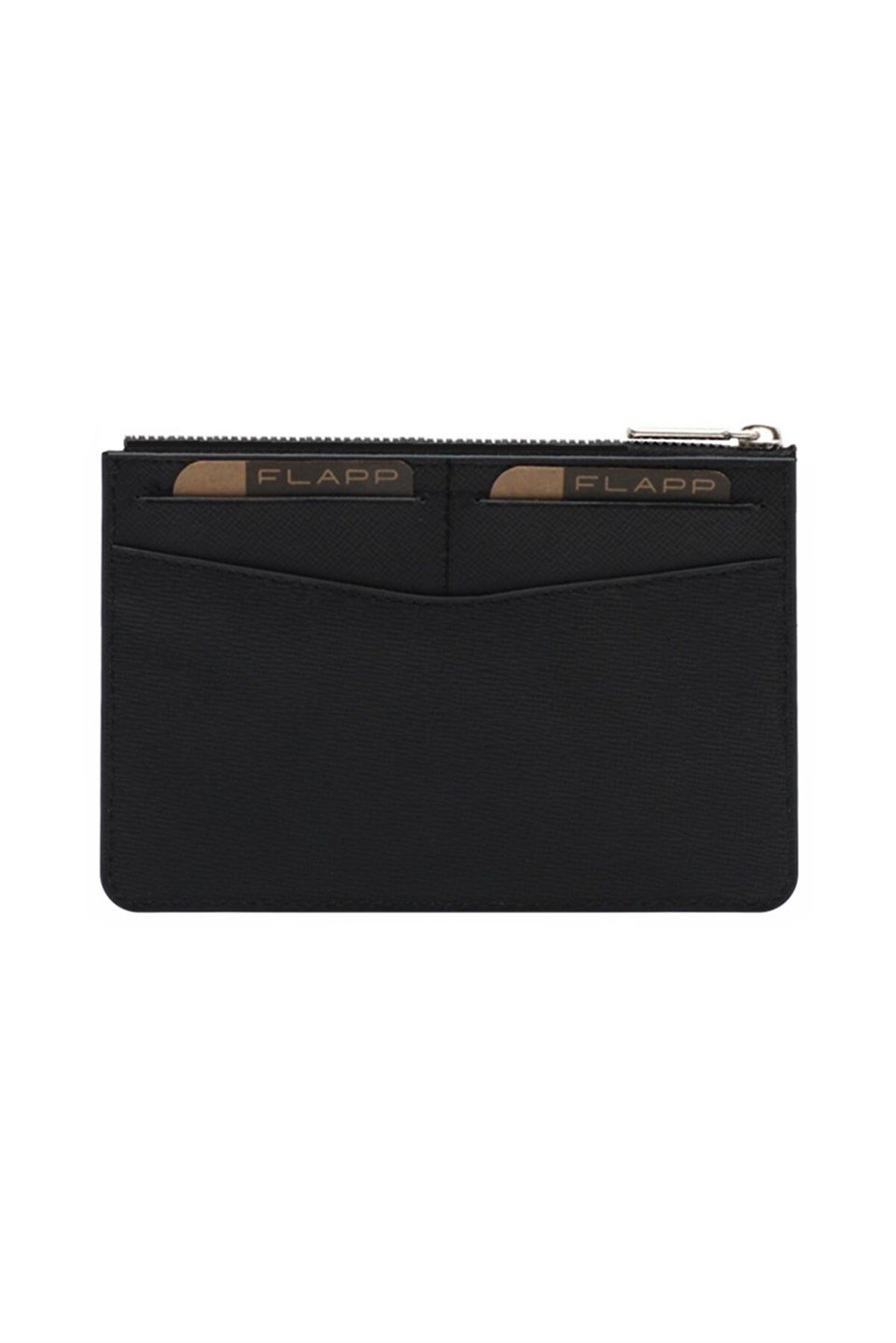 Flapp Deri Desenli Siyah Rfıd Korumalı Engelleyici Fermuarlı Bozukpara Gözlü Çanta Cüzdan