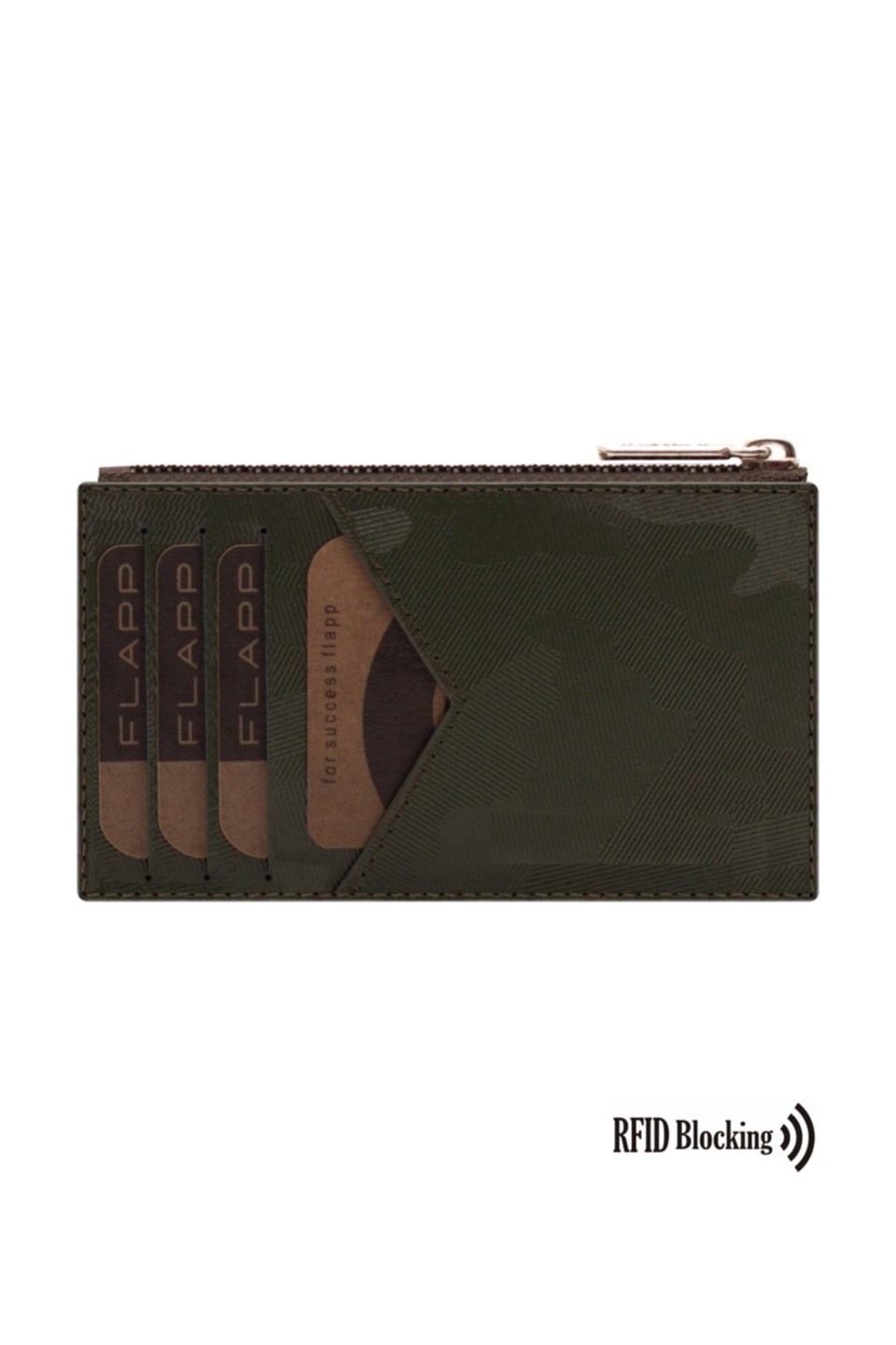 Flapp Deri Desenli Yeşil Rfıd Engelleyici Fermuarlı Bozukpara Gözlü Unisex Çanta Cüzdan