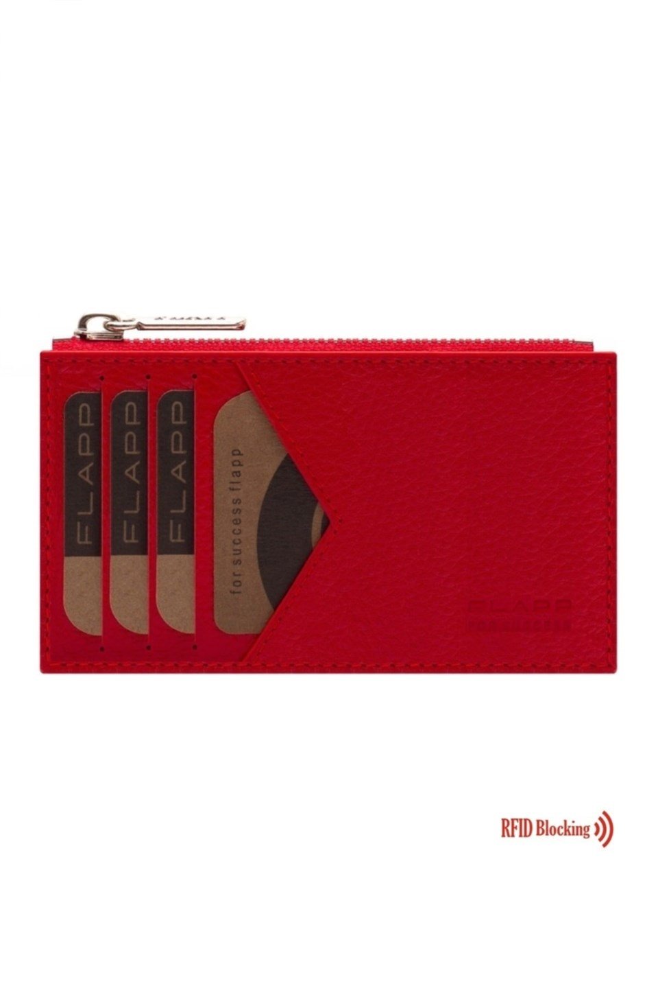 Flapp Deri Flotur Kırmızı Rfıd Engelleyici Fermuarlı Bozukpara Gözlü Unisex Çanta Cüzdan